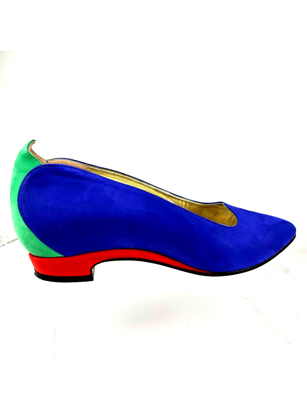 Escada Blue Green Red Suede Colorblock Low Heel Pumps 8.5 B Italy VTG